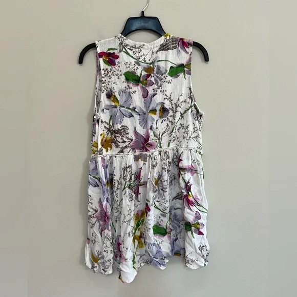 by Anthropologie White Floral Guaze Sleeveless Button-Down Tunic Top, S - Picture 3 of 7